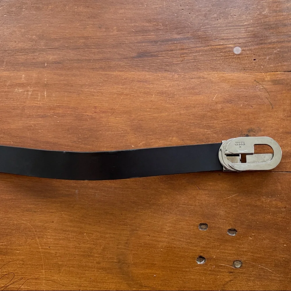 Gucci Black Leather Belt with Silver Interlocking G Buckle